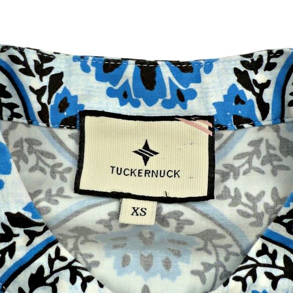 Tuckernuck X-SMALL Golden Medallion Crawford Dress Blue White Ruffle Mini - Picture 4 of 9